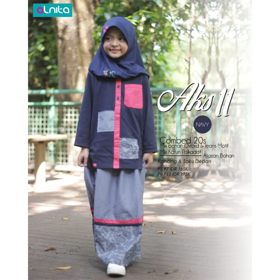 GAMIS ANAK ALNITA AKS 11 NAVY SETELAN ATASAN + ROK FASHION MUSLIMAH