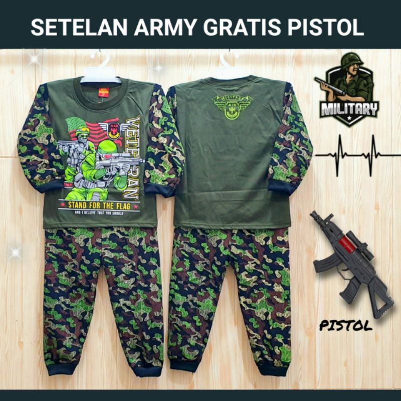 SETELAN ARMY ANAK LAKI LAKI PEREMPUAN GRATIS PISTOL JUMBO IMPORT / SETELAN TENTARA ANAK LAKI LAKI CO