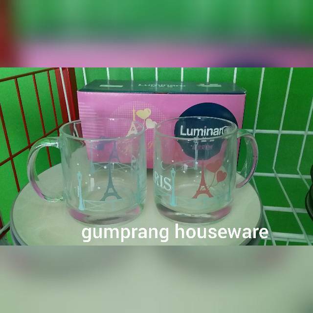 Mug couple biru pink Luminarc gelas mug kaca 2pcs luminarc mug set of 2 pcs love in paris