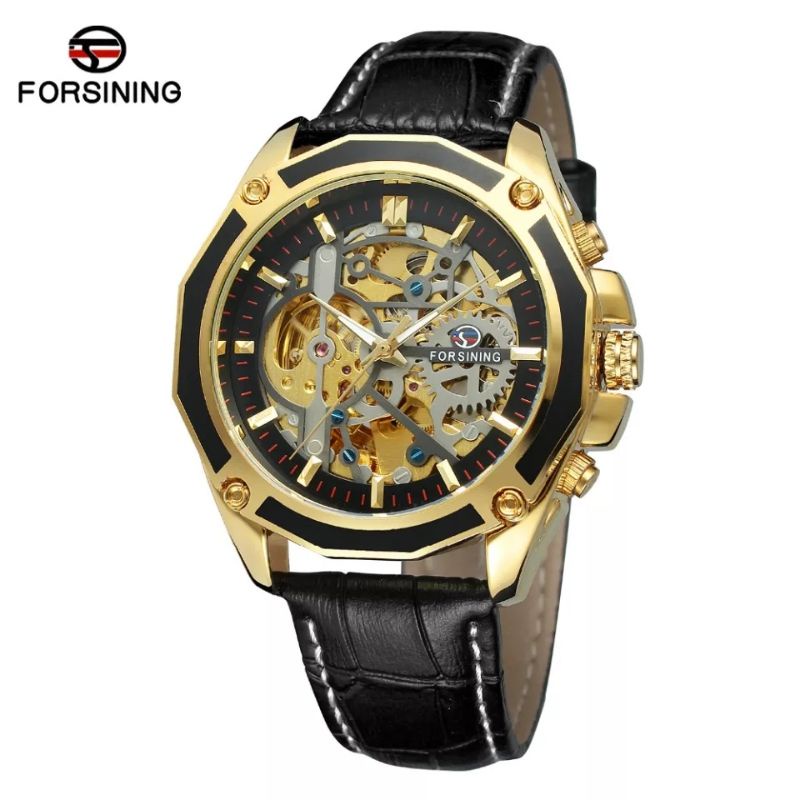 Jam Tangan Pria Mekanik Automatic Forsining Luxury Skeleton Movement Gold