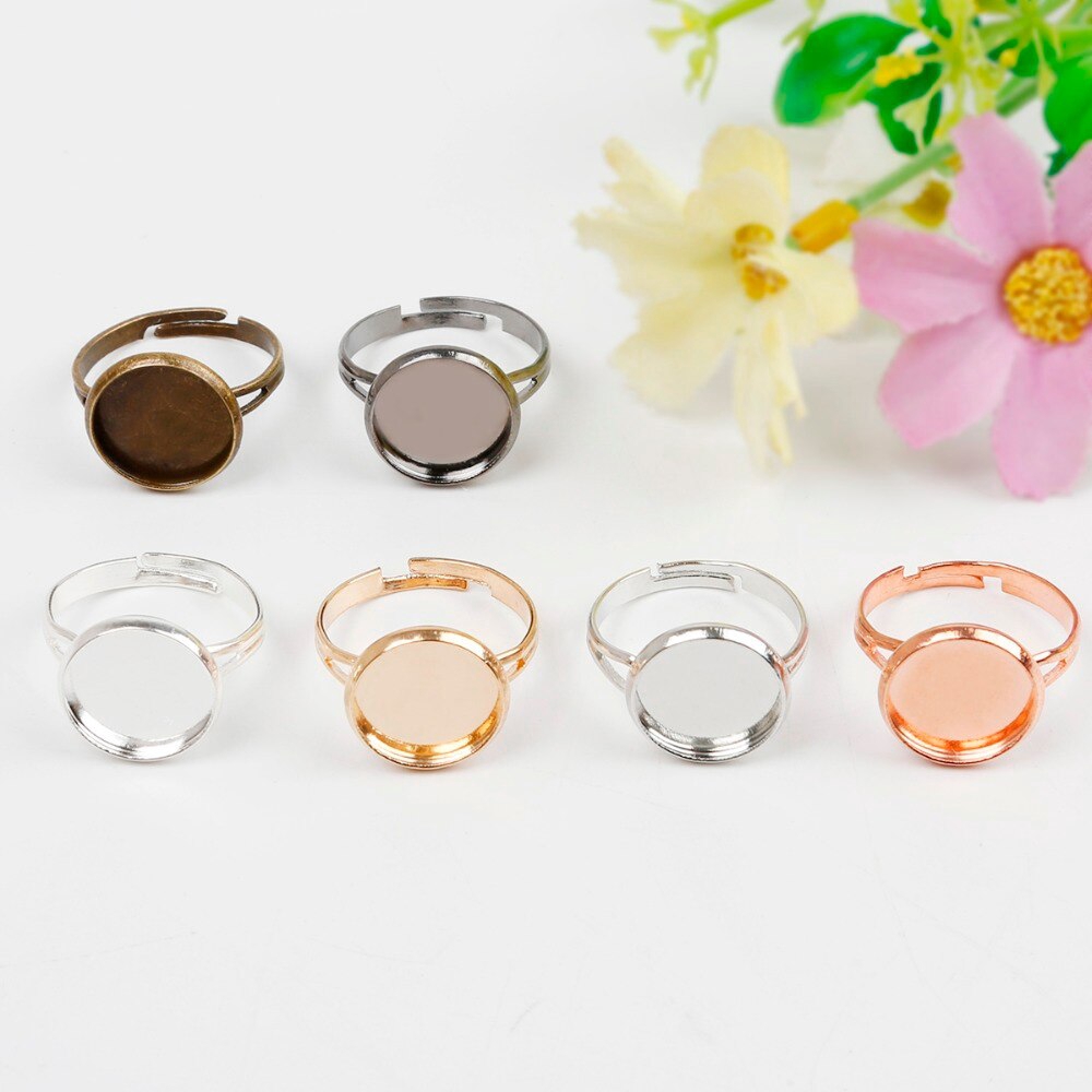 10pcs / Lot Cincin Kosong Adjustable Ukuran 12mm Untuk Membuat Perhiasan Diy