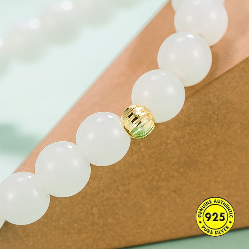 Gelang Tangan Manik-Manik Batu Jade Putih 18K Untuk Wanita