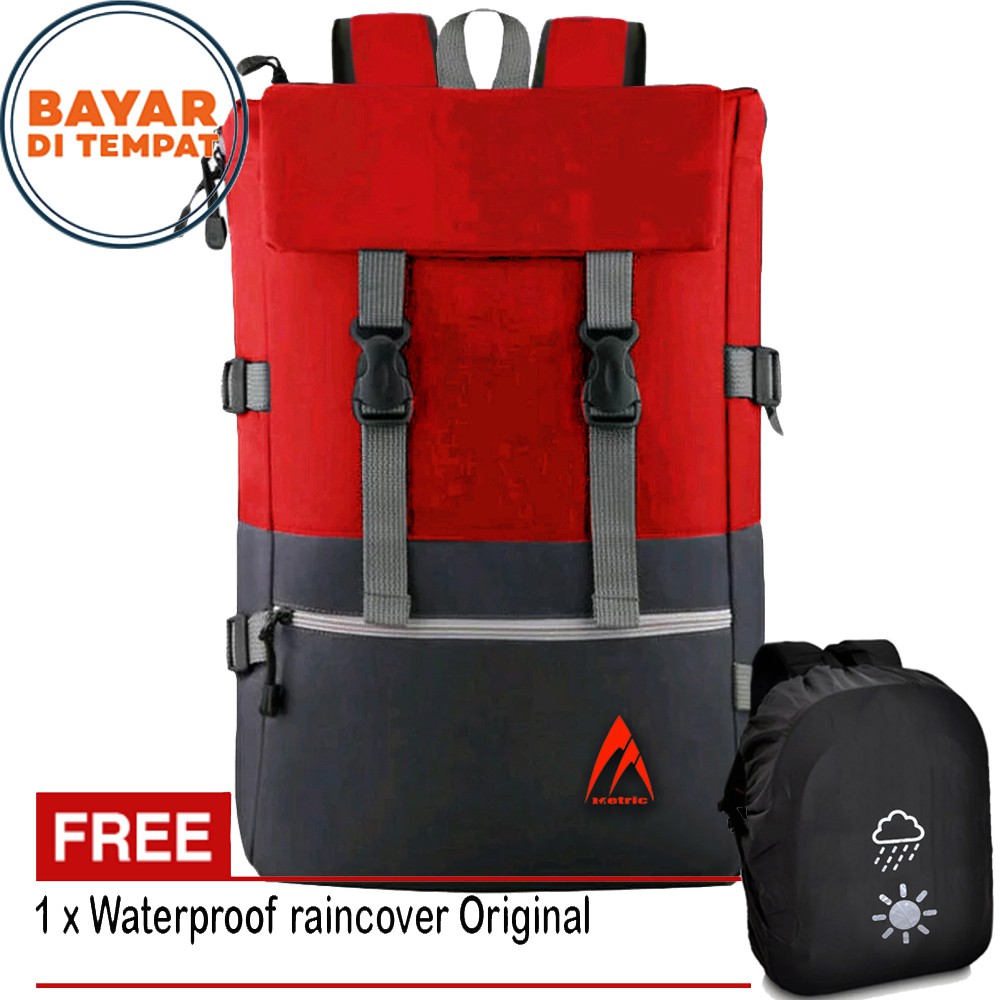 SHOPEE 6.6 SUPER SALE!! Tas Ransel Korean Style Unisex Metric 2019-17 Material Berkualitas Original - Red + Raincover