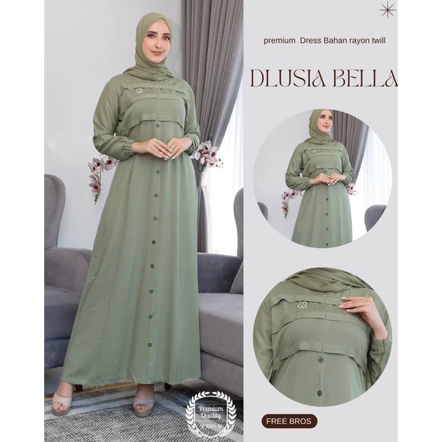 Daster Arab Dlusia BELLA Maxi Dress Premium Gamis Twill Ori Free Bross