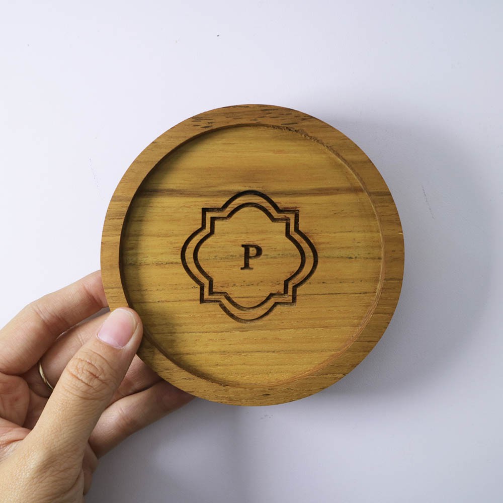 Coaster Jati Bulat | Grafir Initial Nama