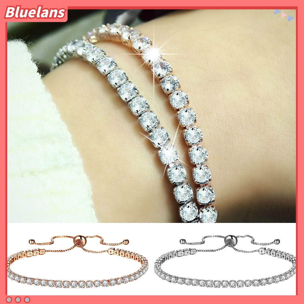 Bluelans Luxury Cubic Zircon Single Row Pull Slider Bracelet Women Adjustable Bangle