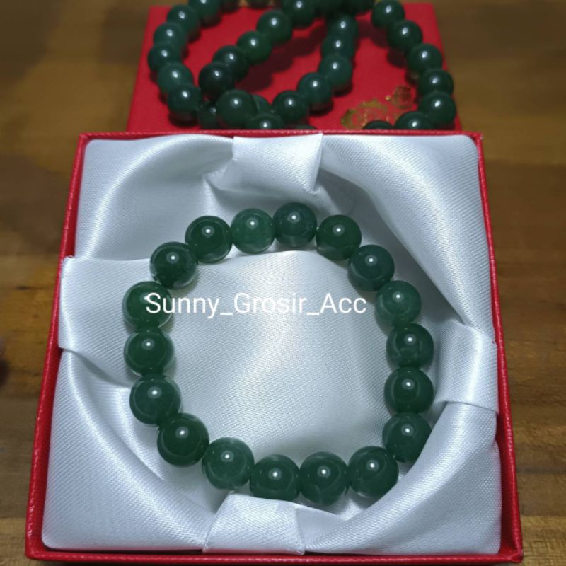 Gelang Kesehatan Giok Taiwan Hijau Tua Natural