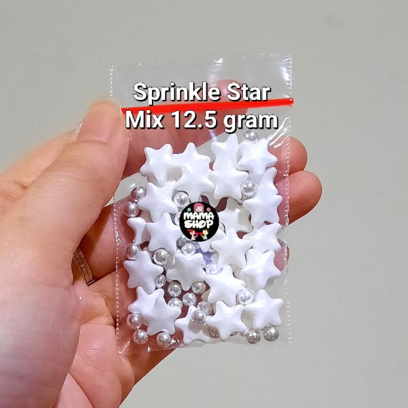 

SPRINKLE TRIMIT STAR PEARL MUTIARA SILVER MIX COLOUR BINTANG 12,5 gr CONFETTY PERMEN CANDY