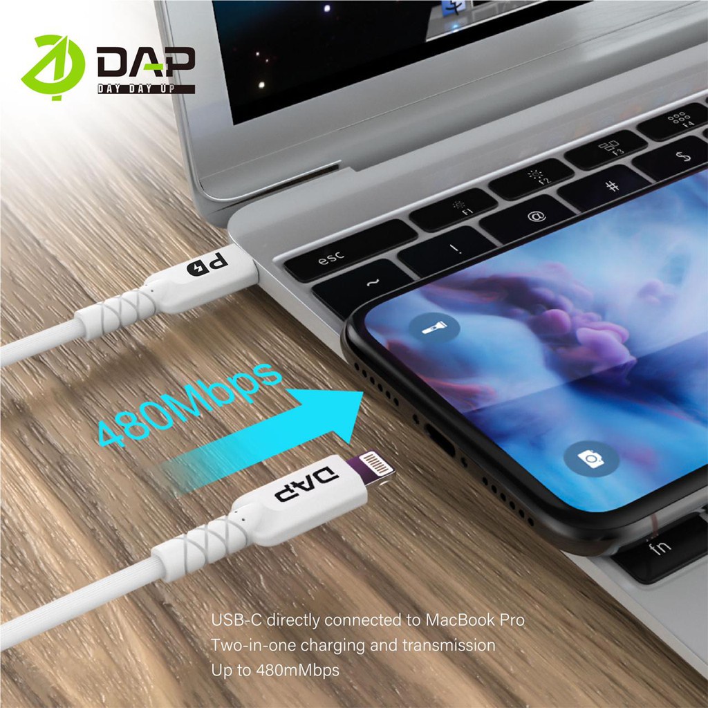 Kabel Data DAP D-CL120 TYPE-C To LIGHTNING Kabel Charger DAP D-CL120 TYPE C Ke IPH Kabel Casan DAP D-CL120 TIPE C Ke LIGHTNING