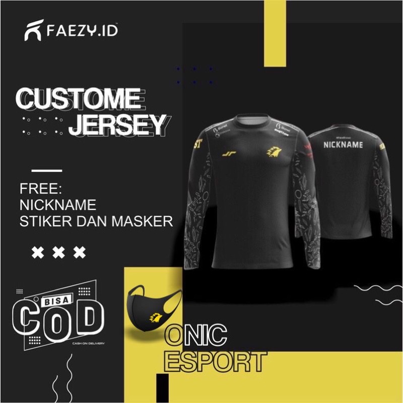 JERSEY GAMING ONIC ESPORT LENGAN PANJANG FREE NICKNAME MASKER + STIKER