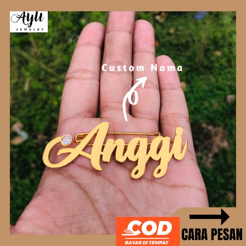 BROS UKIR NAMA PIN LOGO HIJAB CUSTOM DIAMOND TITANIUM