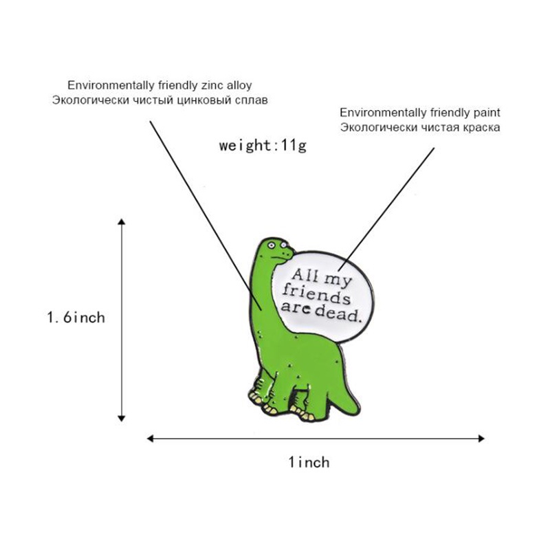 Pin Bros Lencana Bentuk Kartun Dinosaurus Hijau Bahan Logam