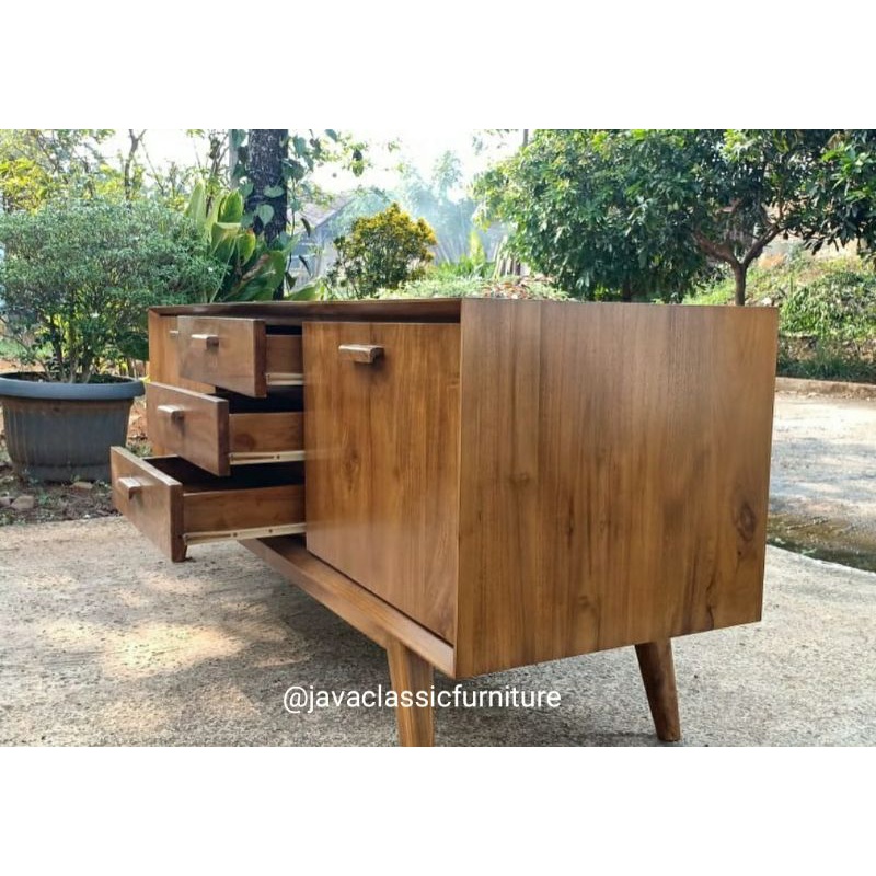 BUFET TV RETRO MINIMALIS/MEJA TV BAHAN KAYU JATI UKURAN 150x45x60cm-2