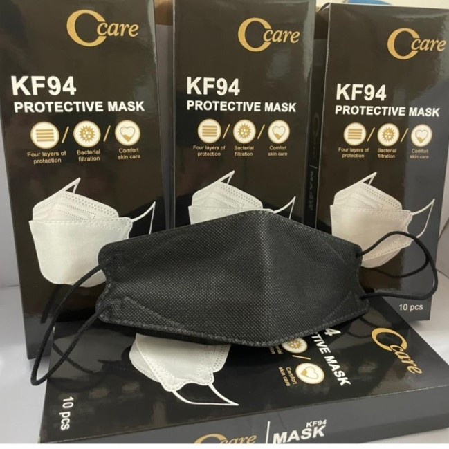 Masker KF94 C-Care HITAM PUTIH Warna Warni 4 Ply Isi 10 Pcs