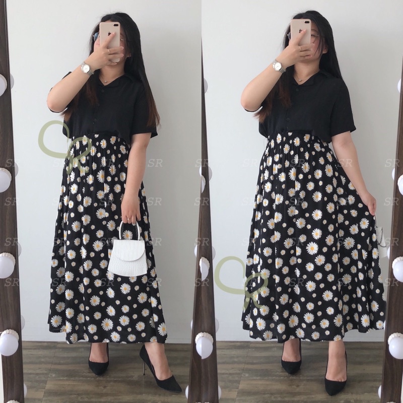 Rok Panjang Rayon Wanita Lebar Korean A-line Motif Floral Premium Ringan Dingin