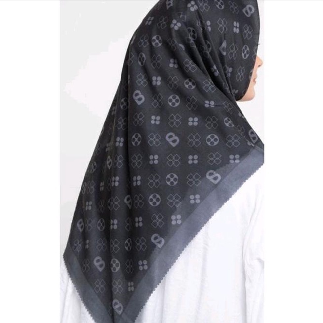 BESTSELLER Hijab Segiempat Voal Motif Printing Lasercut Kerudung Motif Square Grosir Jilbab Murah NN hijab-Mono Black