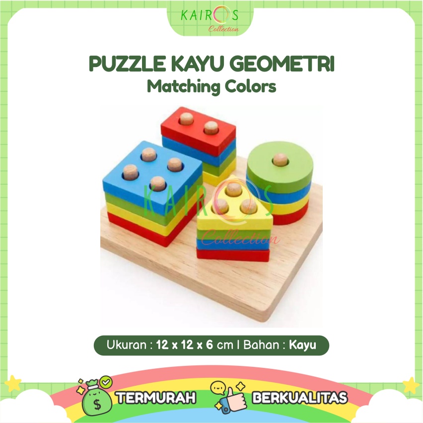 Mainan Kayu Edukasi Anak Menara Geometri Wooden Matching Color Montesori