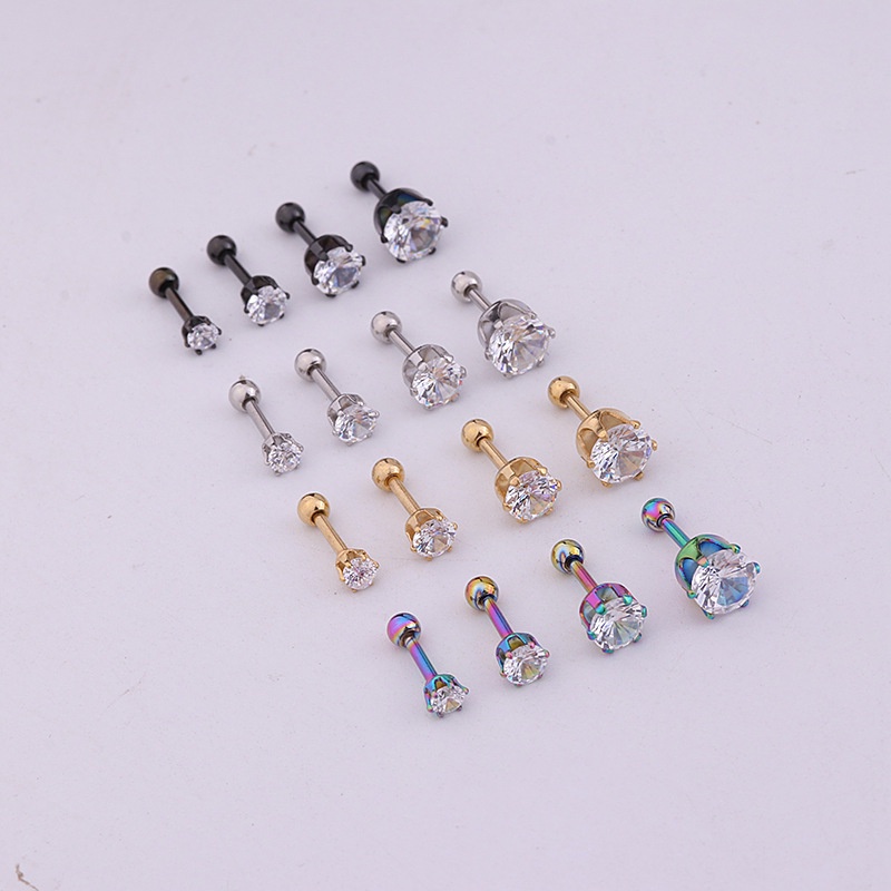 1 Pcs European American Style Colorful Stainless Steel Round Shape Ear Bone Nails Earring