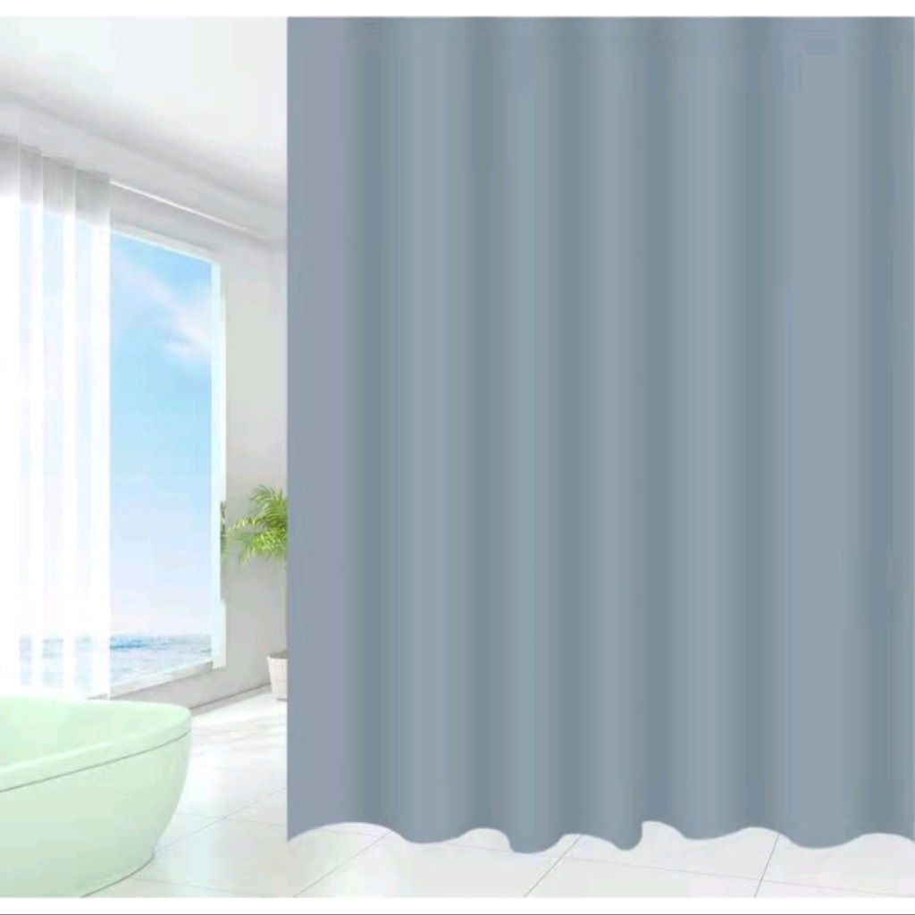 TIRAI KAMAR MANDI / SHOWER CURTAIN / TIRAI Tahan Air Warna Putih Abu Biru Polos Bahan Peva 180x180 cm TERMURAH