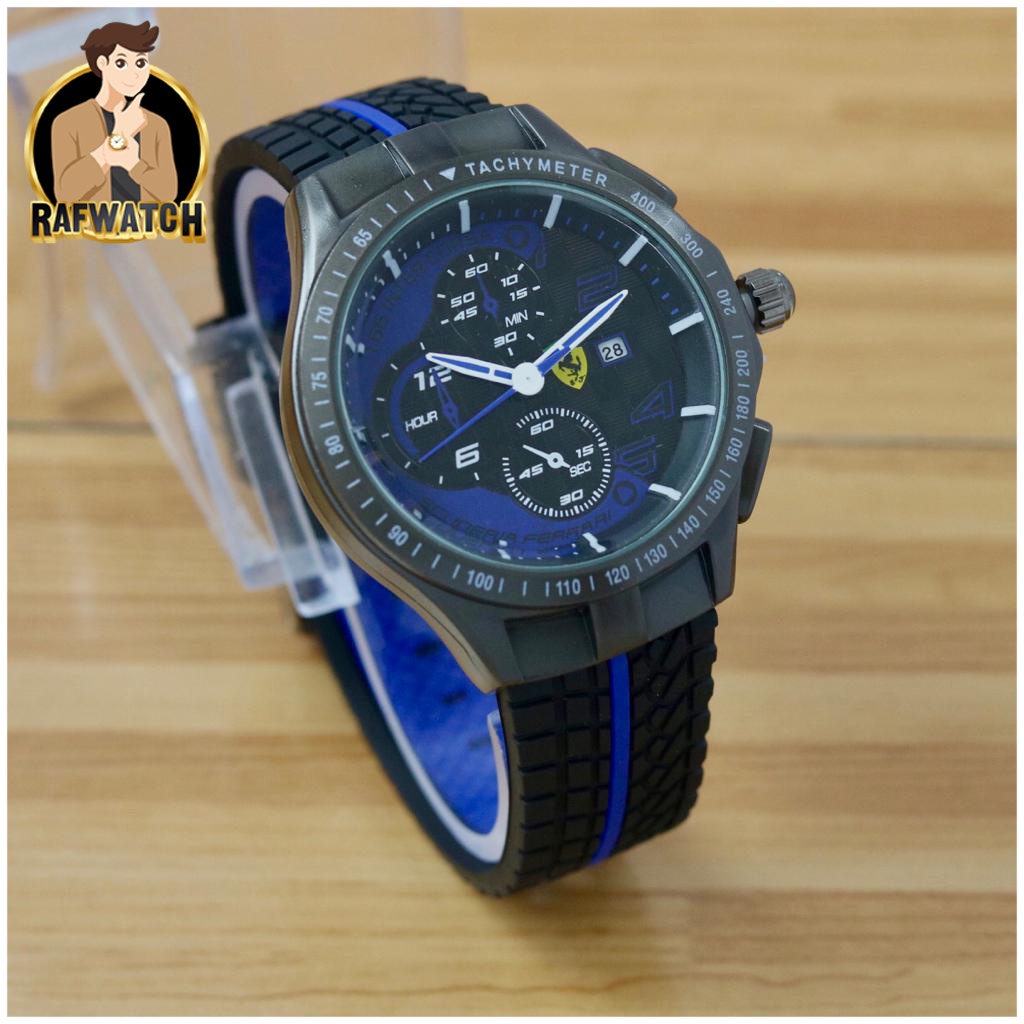 Jam Tangan Pria Sporty Casual Ferarri Strap Rubber Tanggal Aktif