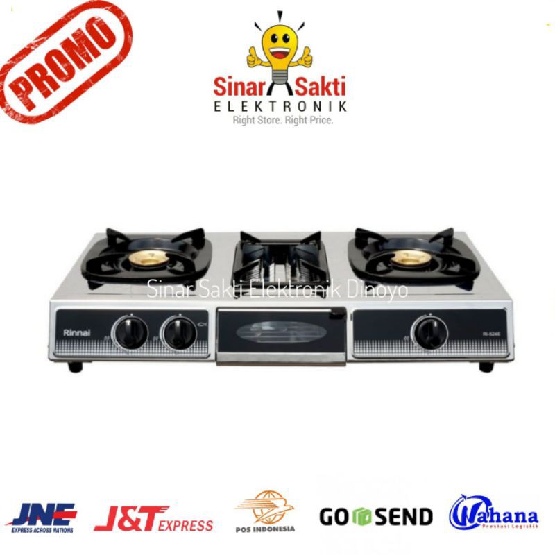 Kompor gas Rinnai RI524E 3 tungku + grill pan panggangan RI 524 E