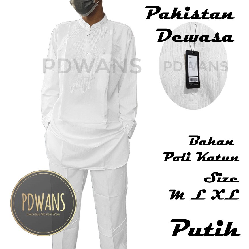 SETELAN PAKISTAN DEWASA PUTIH Baju Koko Bordir Muslim Pria BAJU UMROH RKP01