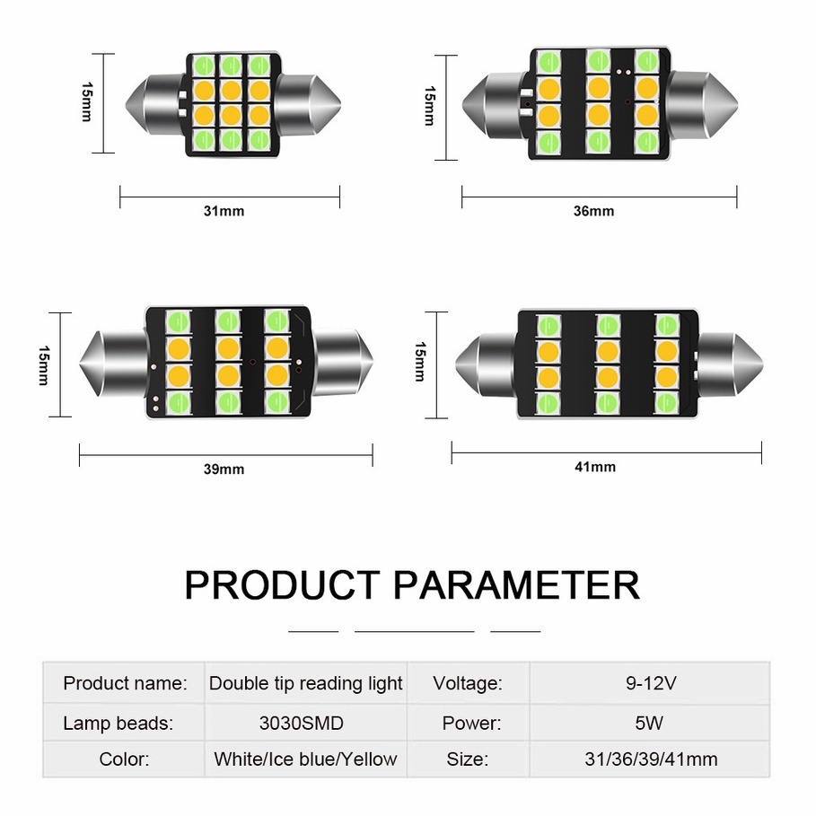 Lampu Baca LED 3 Warna T10 &amp; 31 36 39 39 41mm C5W W5W Untuk Interior Mobil