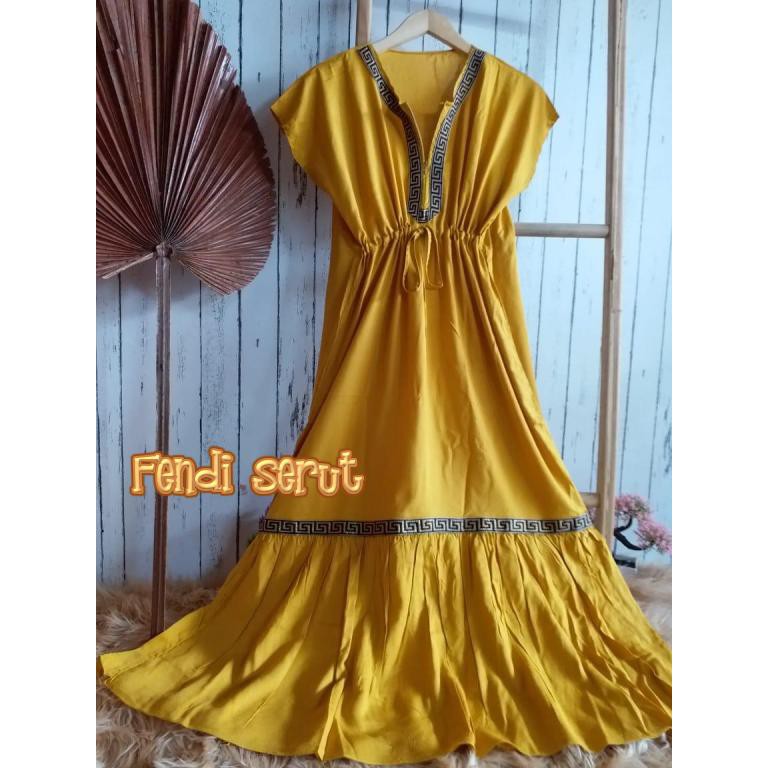 Daster Long Fendi Serut | Daster Serut | Daster Kekinian | Rayon Premium