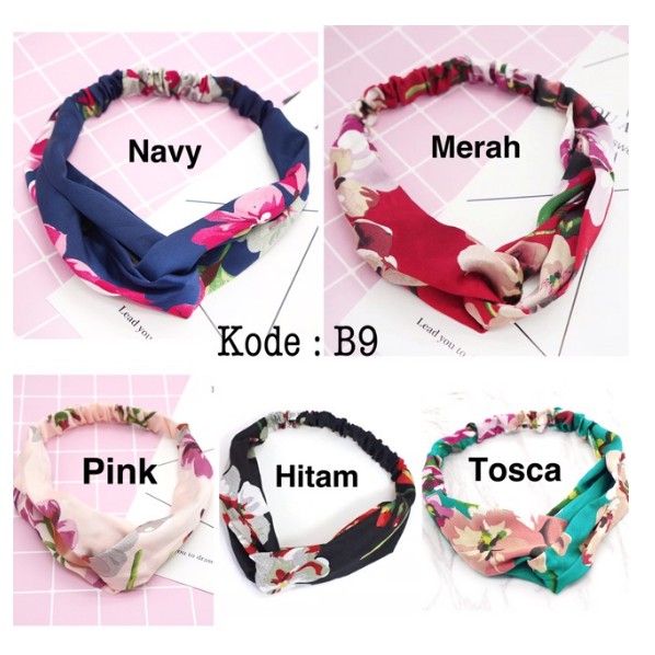 BBS B9 BANDO KAIN WANITA HAIRBAND ELASTIS MOTIF BUNGA AKSESORIS RAMBUT WANITA