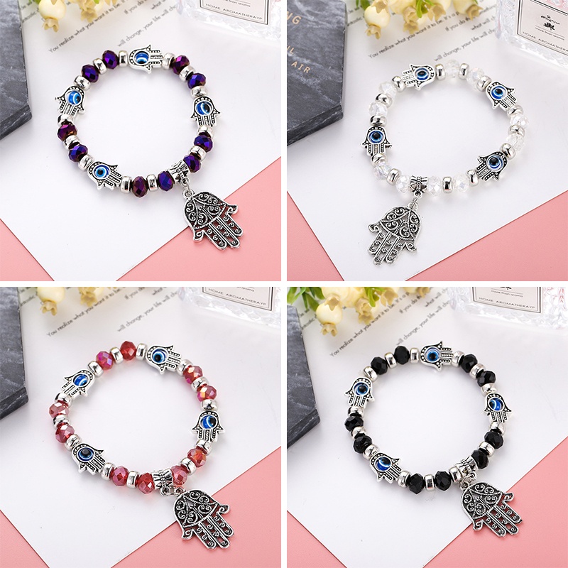 Gelang Magnetik Desain Evil Eye Warna Biru Ukuran 10mm Untuk Pria Dan Wanita