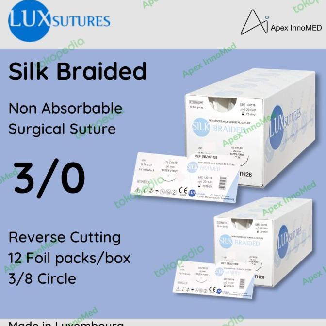 Benang Jahit - LuxSuture - Silk Braided 3/0 Reverse Cutting
