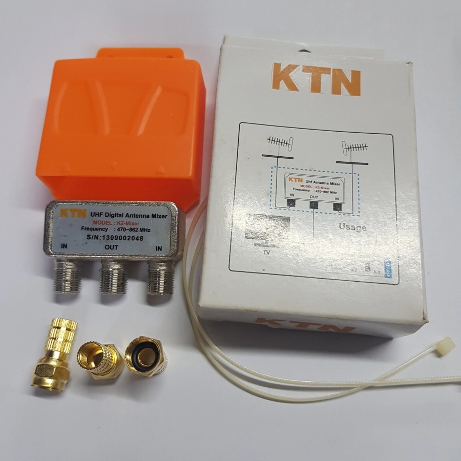 K2-Mixer Digital Antenna - Alat Penggabung 2 Antena TV - 2 Input Antena ke 1 Output TV KTN RG6F-Gold