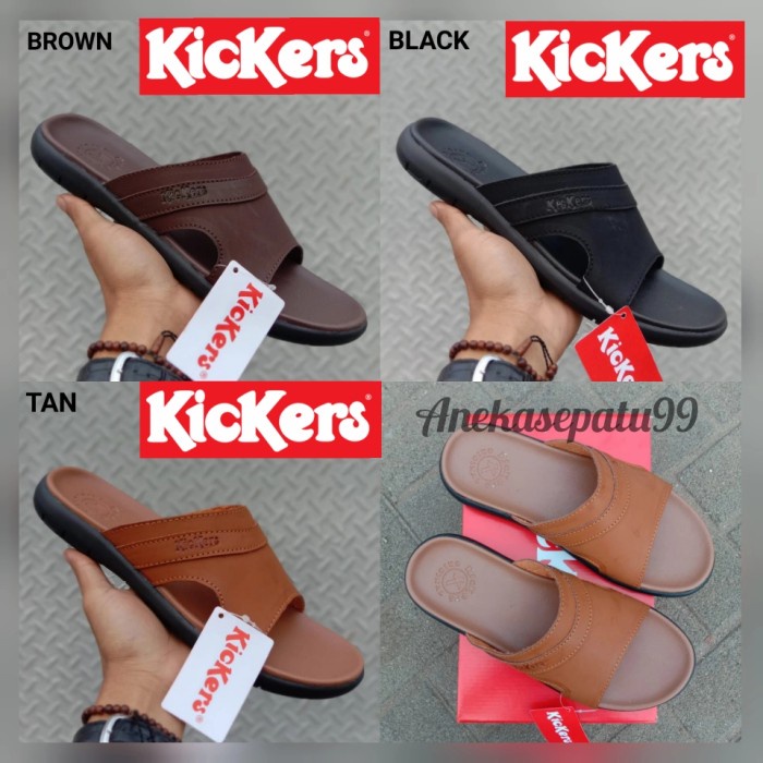 Original Sendal Pria Kickers. Sandal Kulit Asli. Sandal Selop Cowok Formal - Hitam, 39 Asli