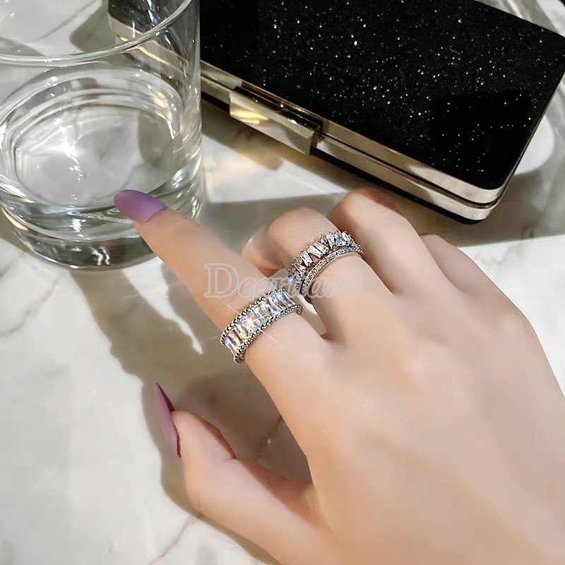 2pcs Cincin Model Terbuka Aksen Berlian Imitasi Gaya Korea Untuk Wanita