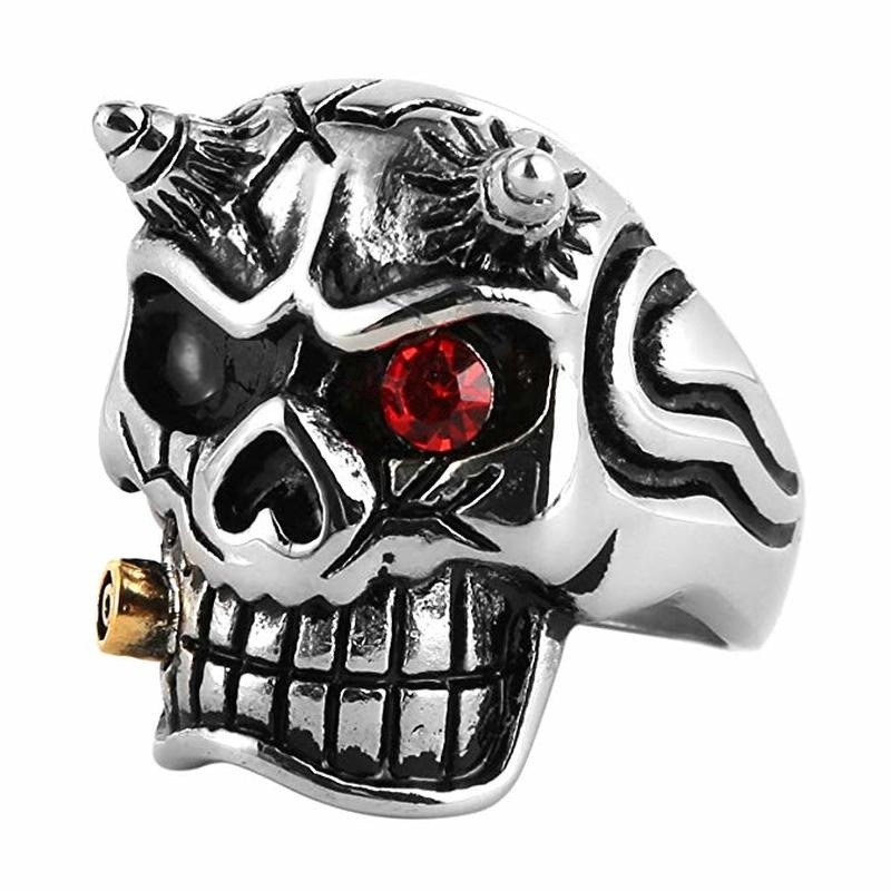 Vintage Fashion Skull Smoking Titanium Steel Men's Ring Jewelry