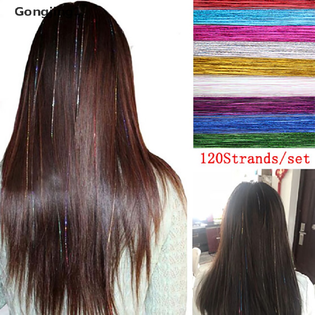 Gongjing1 120 Helai Rambut Palsu Wanita Warna Pelangi Glitter