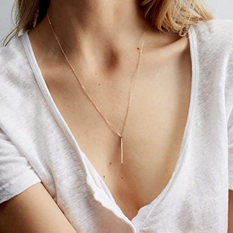 Simple geometric rectangular metal bar tassel chain necklace 210825