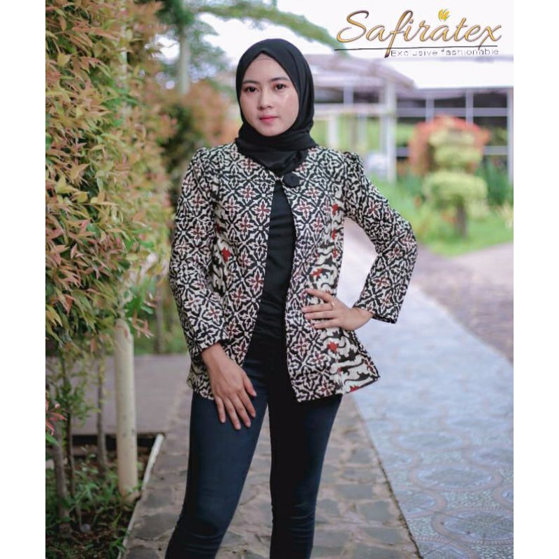 Outwear Blazer wanita batik cap modern with Furing
