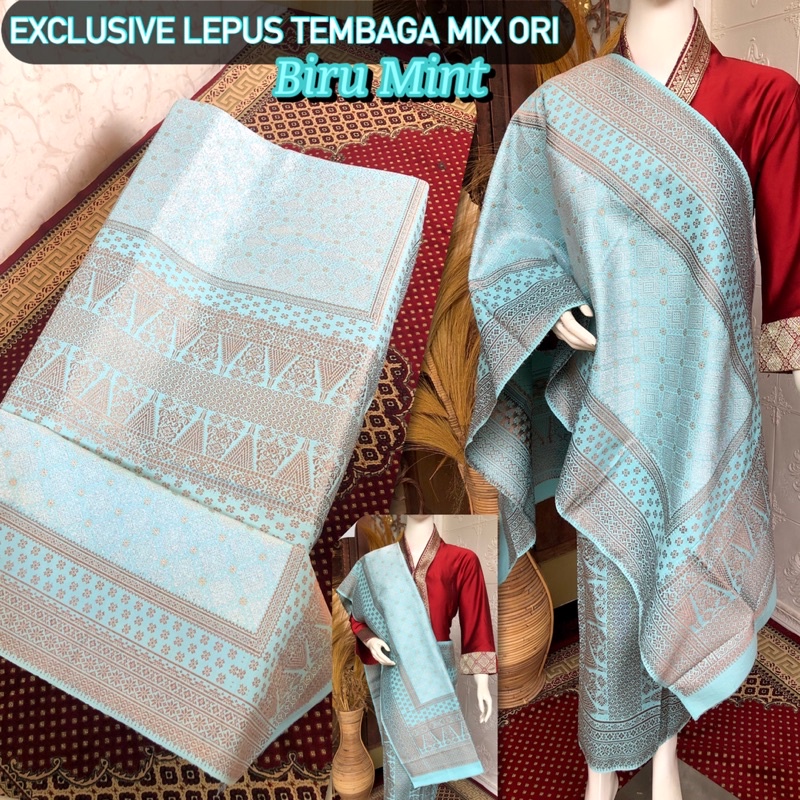 EXCLUSIVE Songket Lepus Tembaga ORI Mix 2 Benang /warna biru mint/ songket tenun asli palembang /ilh