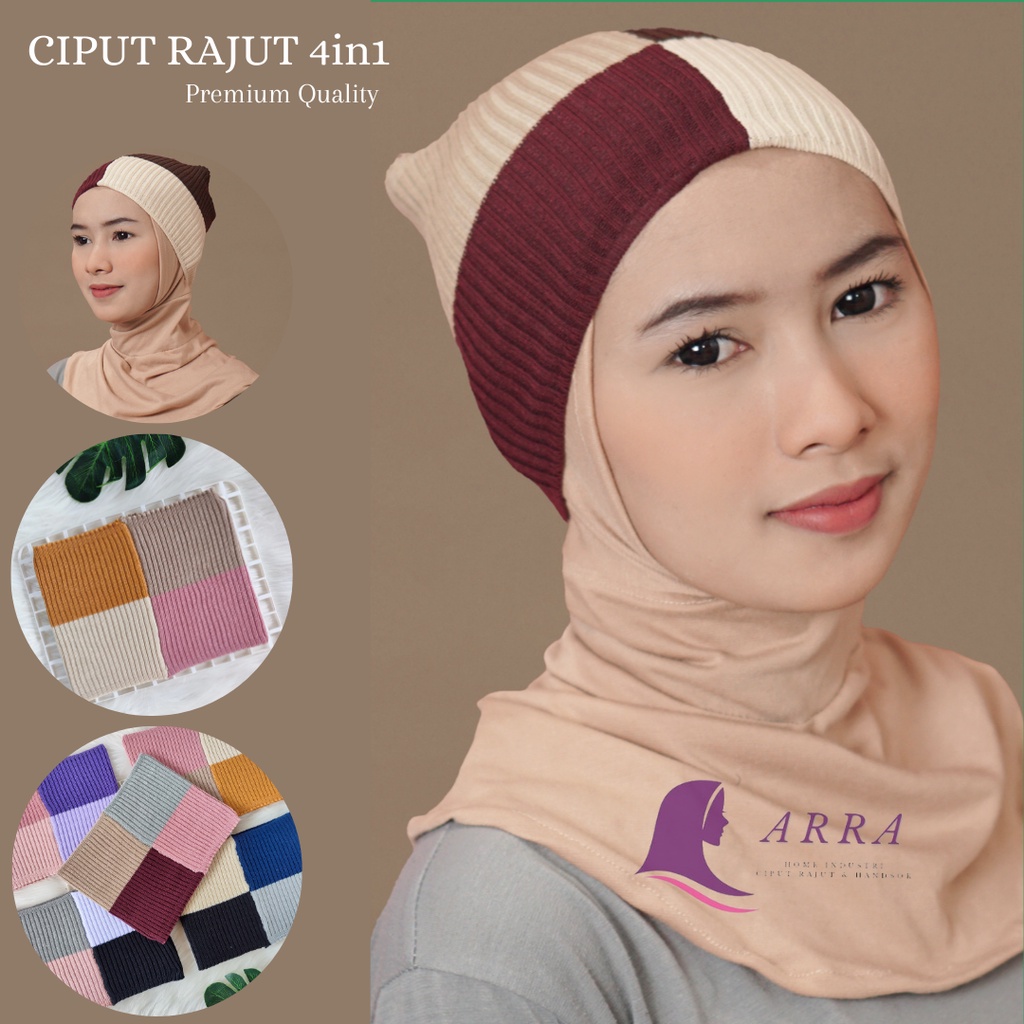 Ciput Rajut Premium 4 Warna Anti Budeg / Inner Bandana Rajut Daleman Jilbab Anti Pusing