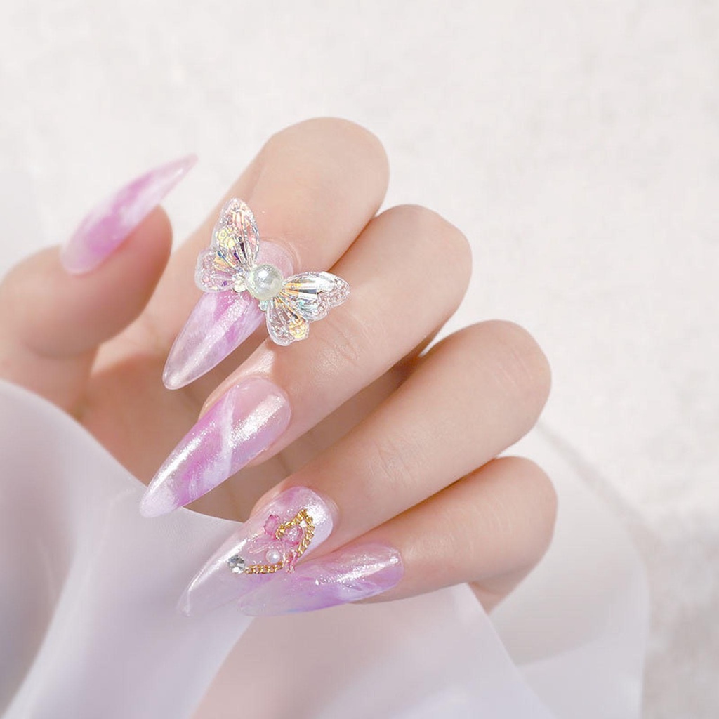 AUGUSTINA Agustin 3D Nail Art Dekorasi Hologram Gelombang Strip Sayap Kupu-Kupu Perhiasan Kuku