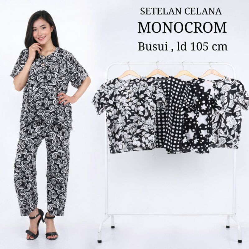 DASTER SETELAN CELANA MONOCROM-SETELAN BAJU TIDUR-KANCING DEPAN-DASTER MURAH