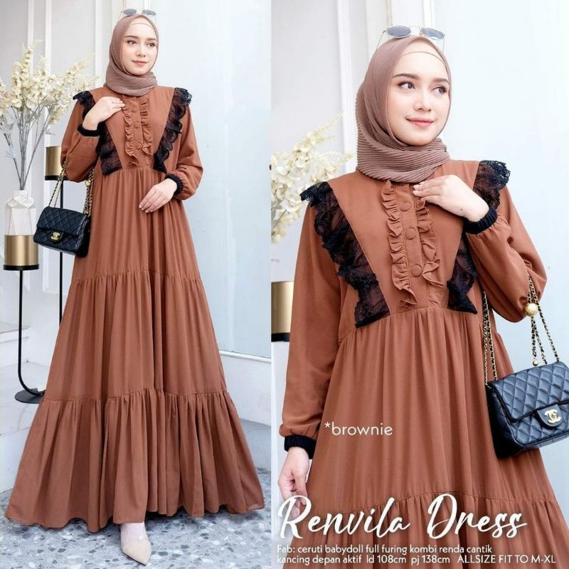 gamis ceruty babydoll full puring terbaru mix renda gamis pesta gamis kondangan dress terbaru renvil