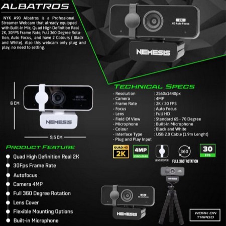 Webcam NYK A95 Albatros Quad HD 2K Resolution - Gaming - Garansi Resmi