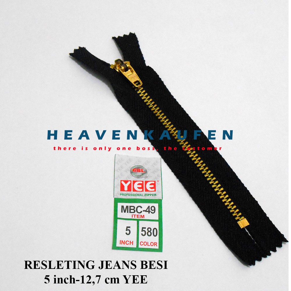 Resleting/Zipper Celana Jeans Besi YEE 12,7 cm (5 inch) Hitam-Gold