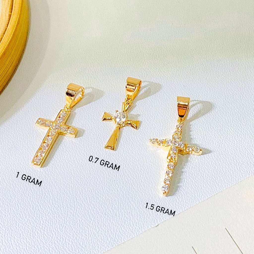 Liontin anak dan dewasa emas asli kadar 700 70 16k mainan kalung salib Jesus terbaru permata blink mewah christmas new year edition Yesus gold ringan setengah 1 satu 2 dua gram cross