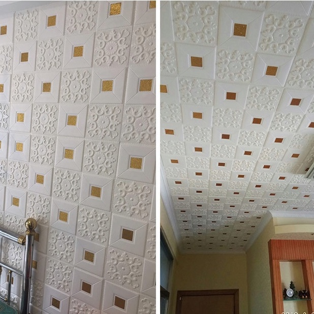 Promo！DIY Wallpaper Dinding Ceiling Wallpaper Sticker Dinding Busa Wall foam Stiker 3D Dekorasi Kamar Rumah-7