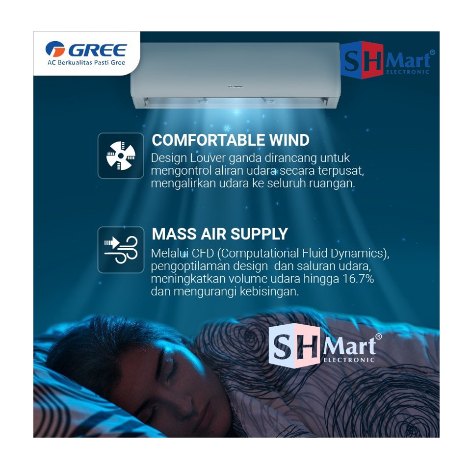 AC GREE 2 PK STANDART GWC-18MOO5S GREE NEW SERIES SMART CLEANING GARANSI RESMI (MEDAN)