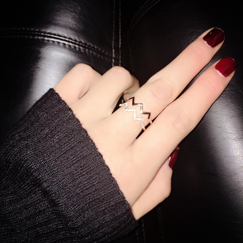 Cincin Model Gelombang Ganda Adjustable Warna Silver Untuk Hadiah