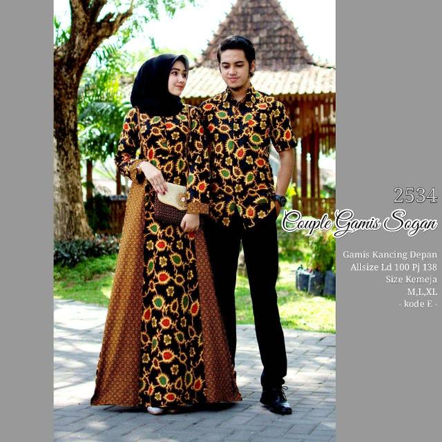 Couple batik gamis sogan hem pendek sarimbit keluarga seragam kantor kondangan nikahan